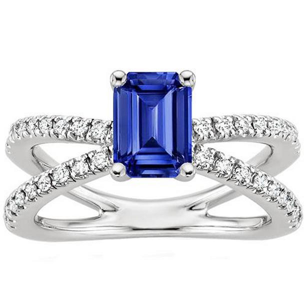 Picture of Harry Chad Enterprises 66216 4.25 CT Split Shank Blue Sapphire & Diamond Engagement Ring&#44; Size 6.5