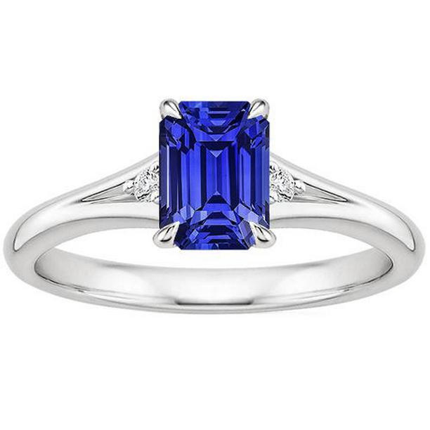 Picture of Harry Chad Enterprises 66221 3.25 CT 3 Stones Emerald Ceylon Sapphire & Diamond Engagement Ring&#44; Size 6.5