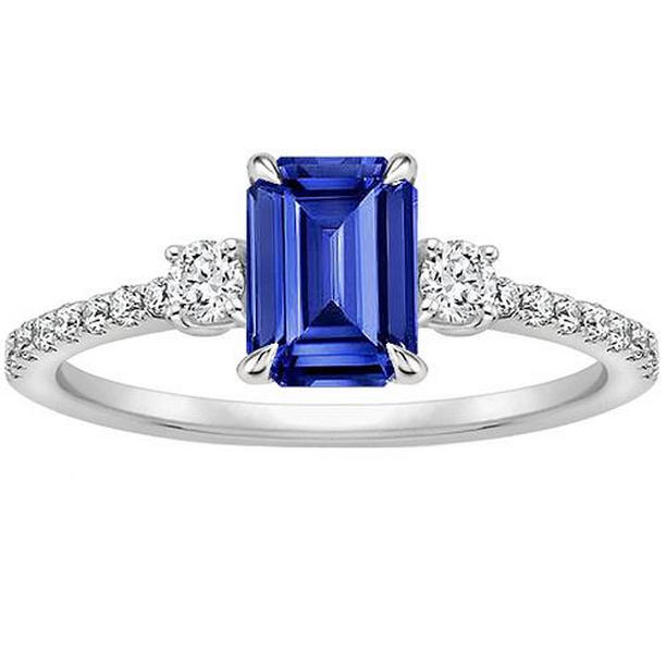 Picture of Harry Chad Enterprises 66223 4.25 CT 3 Stone Accented Ceylon Sapphire & Diamond Engagement Ring&#44; Size 6.5