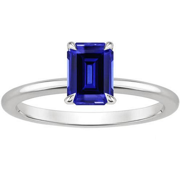3 CT Prong Setting Emerald Sri Lankan Sapphire Solitaire Ring, Size 6.5