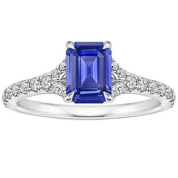 66227 4 CT Solitaire Ring with Accents Sri Lankan Sapphire & Diamond, Size 6.5
