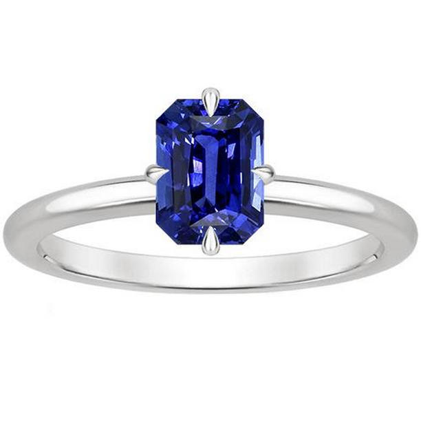 3 CT White Gold Radiant Ceylon Sapphire Solitaire Ring, Size 6.5