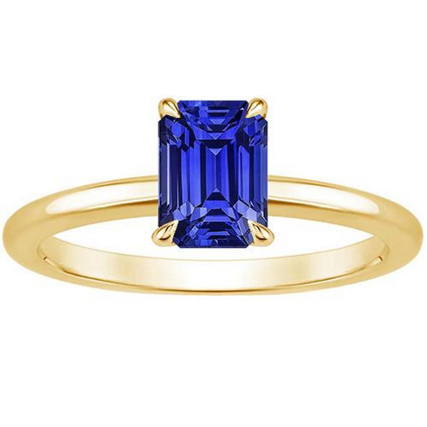 66235 3 CT Yellow Gold Emerald Sri Lankan Sapphire Solitaire Ring, Size 6.5