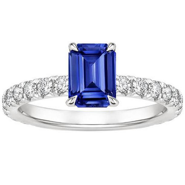 66238 4.50 CT Womens Solitaire Ring with Accents Blue Sapphire & Diamond, Size 6.5