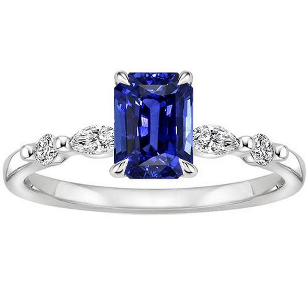 Picture of Harry Chad Enterprises 66244 4 CT 5 Stones Radiant Ceylon Sapphire & Diamond Engagement Ring&#44; Size 6.5