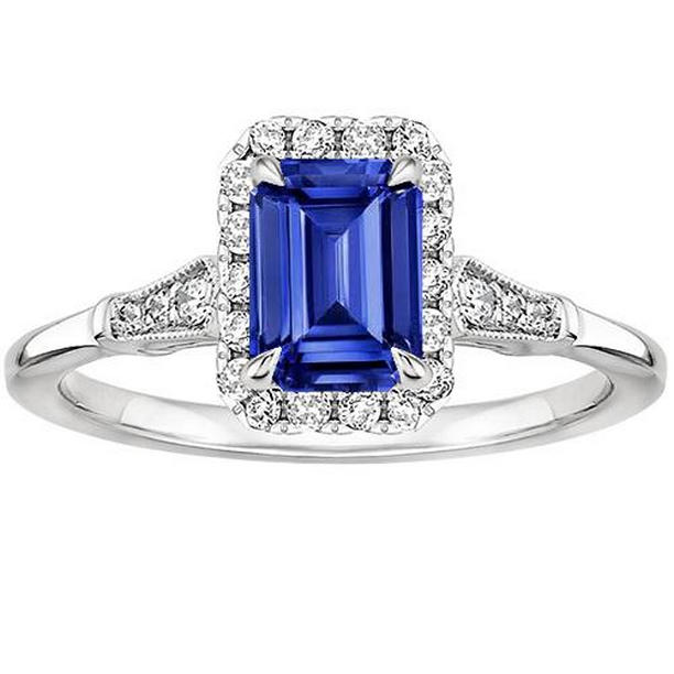 66246 4.25 CT Vintage Style Emerald Ceylon Sapphire & Diamond Halo Ring, Size 6.5