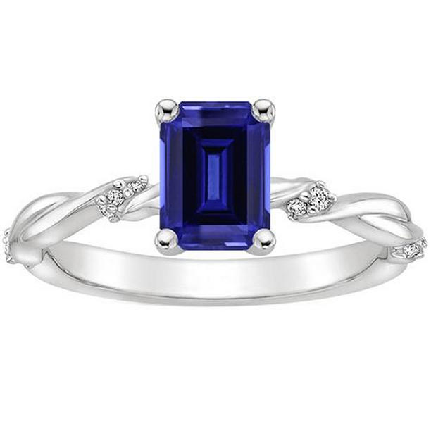 66247 3.50 CT Solitaire Ring with Accents Blue Sapphire & Diamond, Size 6.5