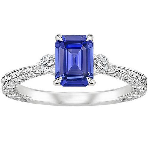 Picture of Harry Chad Enterprises 66248 3.50 CT 3 Stones Emerald Blue Sapphire & Diamond Engagement Ring&#44; Size 6.5
