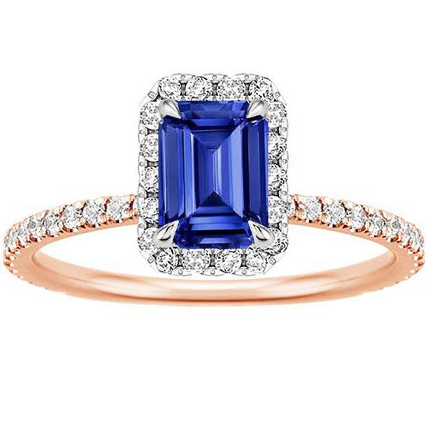 Picture of Harry Chad Enterprises 66253 4.25 CT Two Tone Gold Ceylon Sapphire & Diamond Halo Ring&#44; Size 6.5