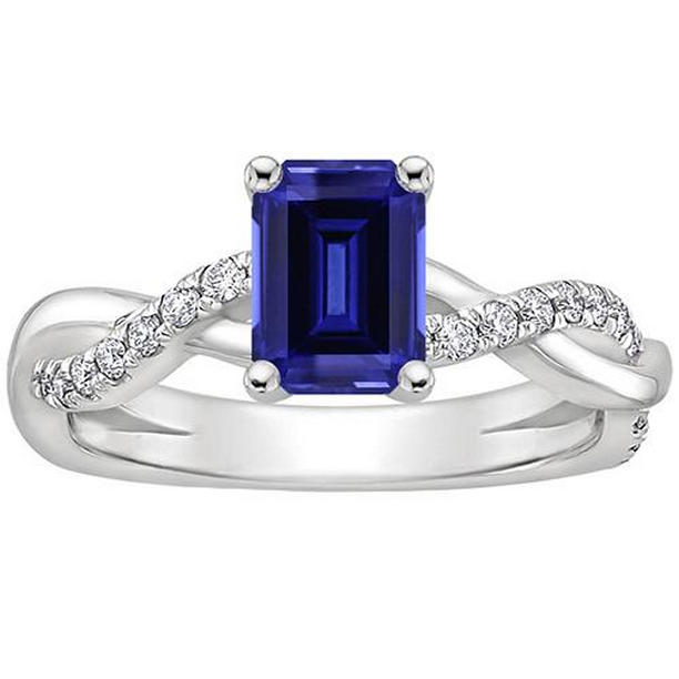 66254 Solitaire Accents Blue Sapphire & Diamond 4 CT Infinity Style Ring, Size 6.5