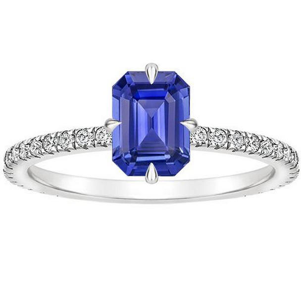 4 CT Womens White Gold Blue Sapphire & Diamond Engagement Ring, Size 6.5