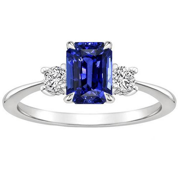Picture of Harry Chad Enterprises 66259 3.50 CT 3 Stones Radiant Blue Sapphire & Diamond Engagement Ring&#44; Size 6.5