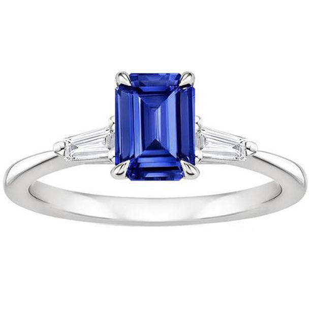 66261 3.50 CT Three Stones White Gold Ceylon Sapphire & Diamond Ring, Size 6.5