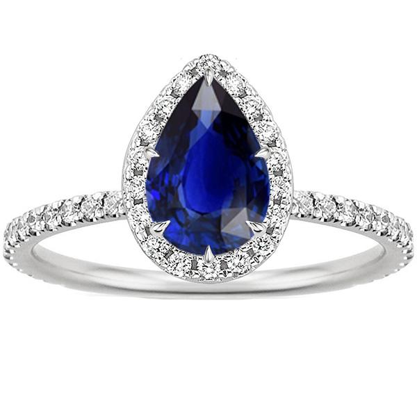 Picture of Harry Chad Enterprises 66263 5.50 CT Halo Teardrop Style Blue Sapphire with Accents Diamond Ring&#44; Size 6.5