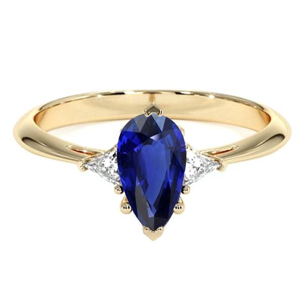 66712 2.25 CT Engagement 3 Stone Pear Ceylon Sapphire & Diamonds Ring, Size 6.5