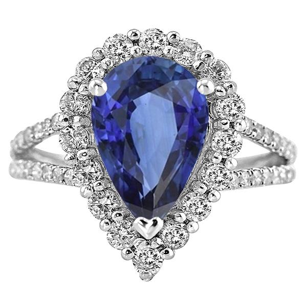 Picture of Harry Chad Enterprises 66715 Halo Pear Sri Lankan Sapphire 5.50 CT Split Shank Diamond Ring&#44; Size 6.5