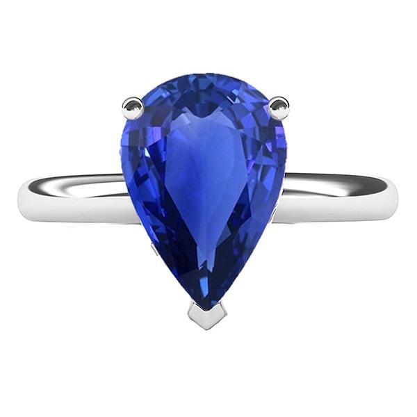 66717 3 CT Solitaire Pear Sri Lankan Sapphire Ring Prong Set, Gold - Size 6.5