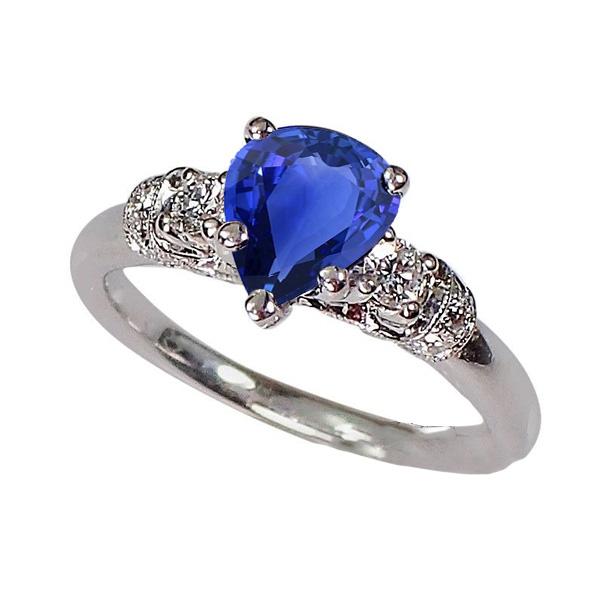 1.75 CT Solitaire with Accents Blue Milgrain Shank Sapphire Ring, Size 6.5