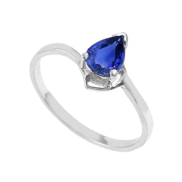 66736 1 CT Solitaire Gemstone Pear Blue Sapphire Engagement Ring, Size 6.5