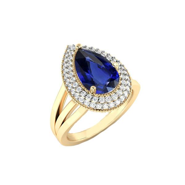 4 CT Double Triple Shank Ceylon Sapphire & Diamonds Halo Ring, Size 6.5