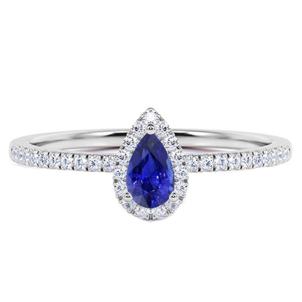 Picture of Harry Chad Enterprises 66740 2.50 CT Blue Sapphire Teardrop Style White Gold Engagement Ring&#44; Size 6.5