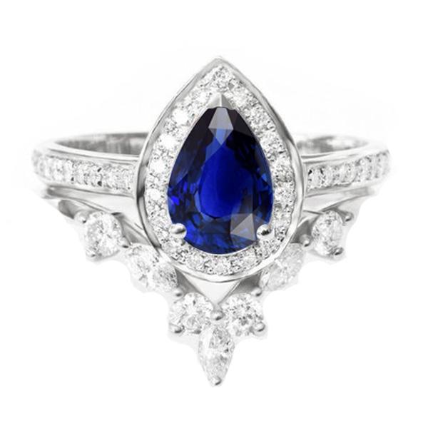 66741 4 CT Crown Style Gemstone Diamond Engagement Ring Set, White Gold - Size 6.5