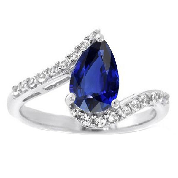 66744 3 CT Pear Ceylon Sapphire Tension Style & Accents Gemstone Ring, Size 6.5