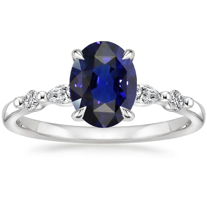 66746 4 CT Ladies Solitaire with Accents Blue Sapphire & Diamonds Ring, Size 6.5