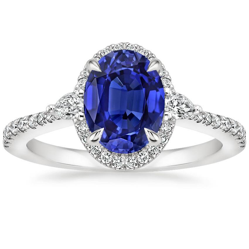 Picture of Harry Chad Enterprises 66750 3.50 CT Halo White Gold Ceylon Sapphire Engagement Ring&#44; Size 6.5