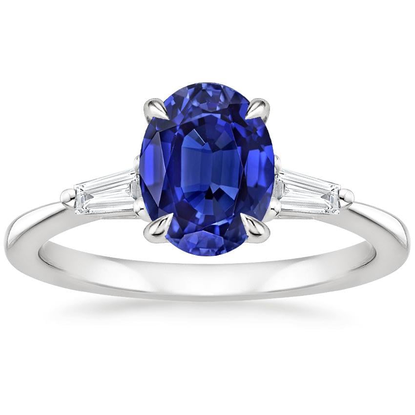66754 2.50 CT White Gold Three Stone Ceylon Sapphire & Diamonds Ring, Size 6.5