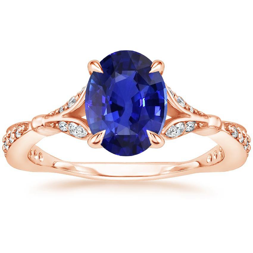 66760 3 CT Rose Gold Split Shank Blue Sapphire & Diamonds Gemstone Ring, Size 6.5