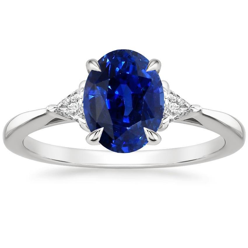 Picture of Harry Chad Enterprises 66761 3 CT Womens 3 Stone Oval Blue Sapphire & Trillion Cut Diamond Ring&#44; Size 6.5