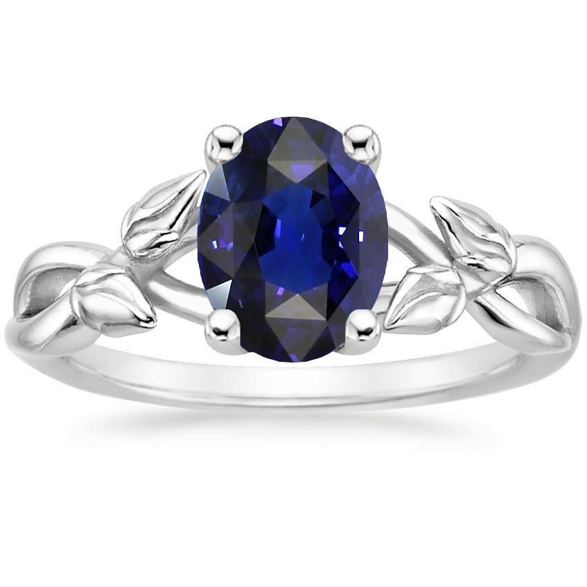2 CT Solitaire Gemstone Leaf Style Ceylon Sapphire Ring, Size 6.5