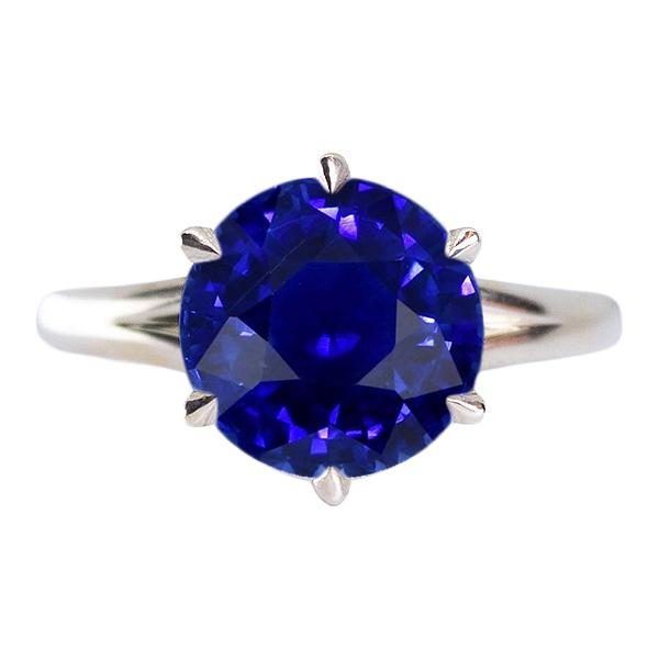 67191 2.50 CT Solitaire Round Shaped Blue Sapphire Ring Prong Set, Size 6.5