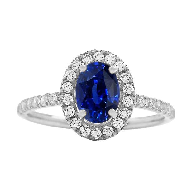 67193 4 CT Oval Halo Srilanka Sapphire & Diamonds Anniversary Ring, Size 6.5