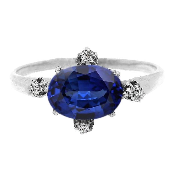 67195 3.50 CT Blue Sapphire & Diamonds 5 Stone Gemstone Ring, Size 6.5