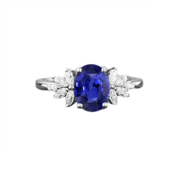 67196 3.50 CT Oval Gemstone Blue Sapphire Ring with Marquise Diamonds, Size 6.5
