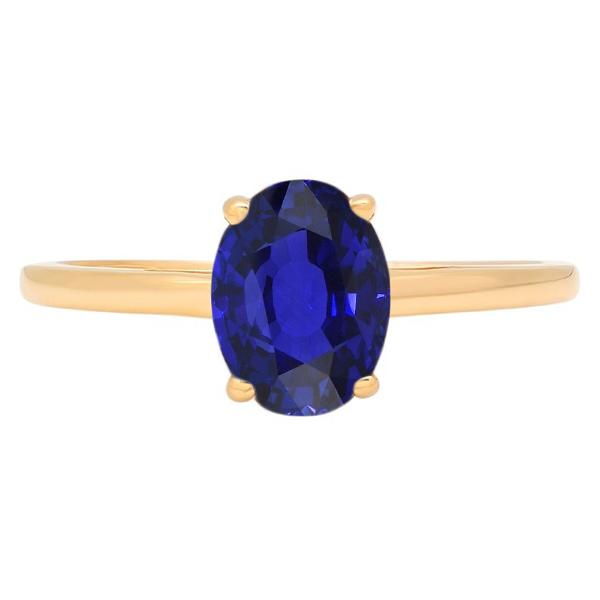 67197 2 CT Oval Shaped Sri Lankan Sapphire Solitaire Ring, Yellow Gold - Size 6.5