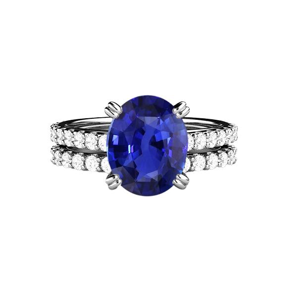 67198 4.50 CT Womens Gold Diamond & Oval Blue Sapphire Wedding Ring Set, Size 6.5