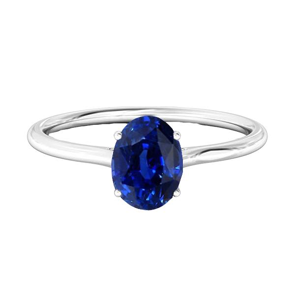 67199 2 CT Solitaire Oval Deep Blue Sapphire Ring, White Gold - Size 6.5