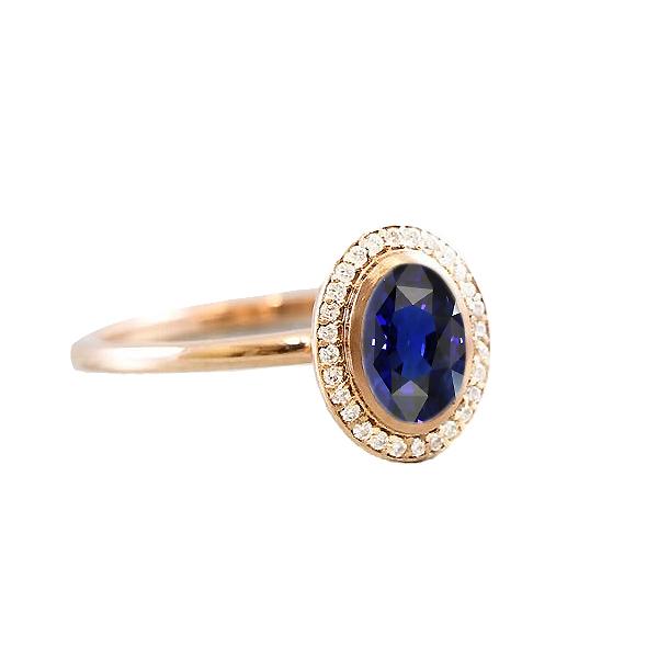 67203 3 CT Halo Oval Blue Sapphire Ring & Diamonds, Gold - Size 6.5