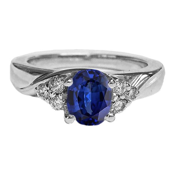 67208 3 CT Oval Cut Blue Sapphire & Diamonds Gemstone Ring, White Gold - Size 6.5
