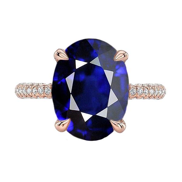 67209 5.50 CT Solitaire with Accents Oval Blue Sapphire & Diamonds Ring, Size 6.5