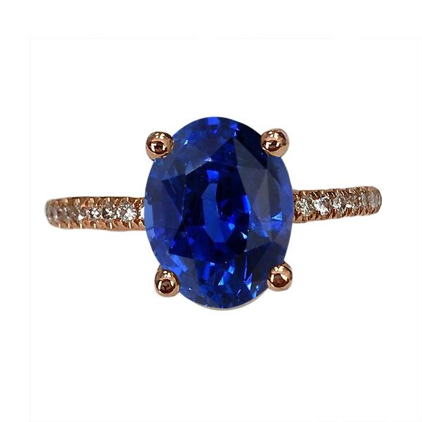 67213 4.50 CT Oval Solitaire Blue Sapphire Ring & Pave Set Diamonds, Size 6.5