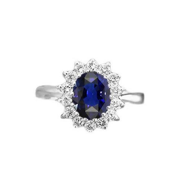 67219 Halo Diamond Oval Blue 4 CT Star Style Sapphire Ring, Size 6.5