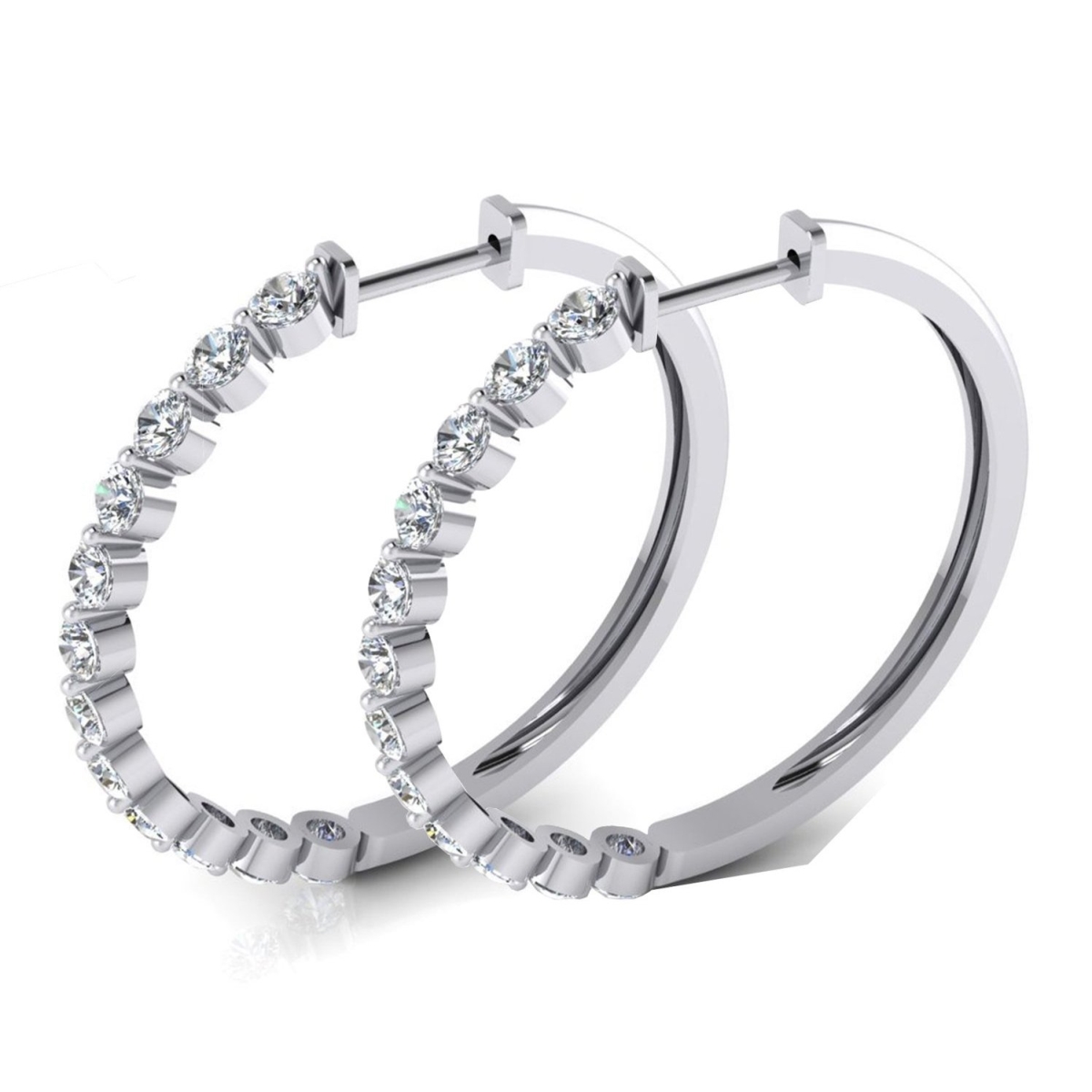 1.5 in. Ladies Floating Round Diamond 3.60 CT Hoop Earrings