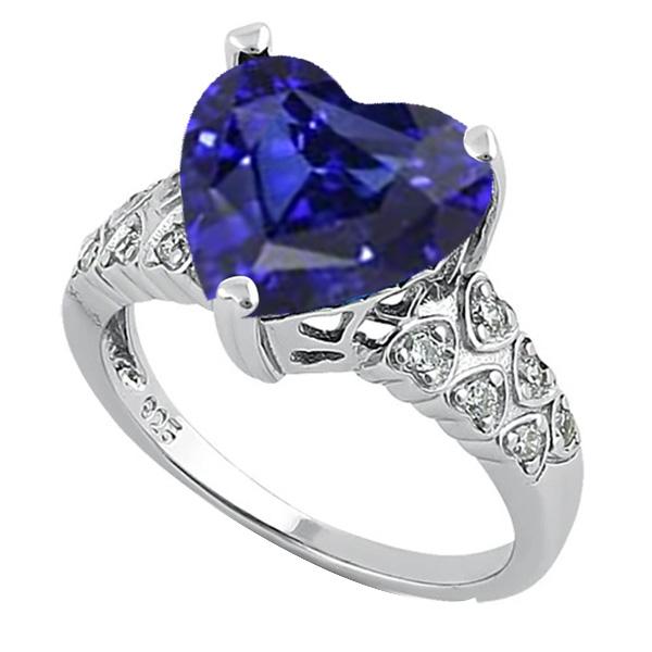 67223 4 CT Gemstone Heart Ceylon Sapphire with Diamonds Ring, Size 6.5