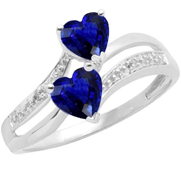 67230 3.50 CT Toi et Moi Heart Gemstone Ceylon Sapphire Diamond Ring, Size 6.5