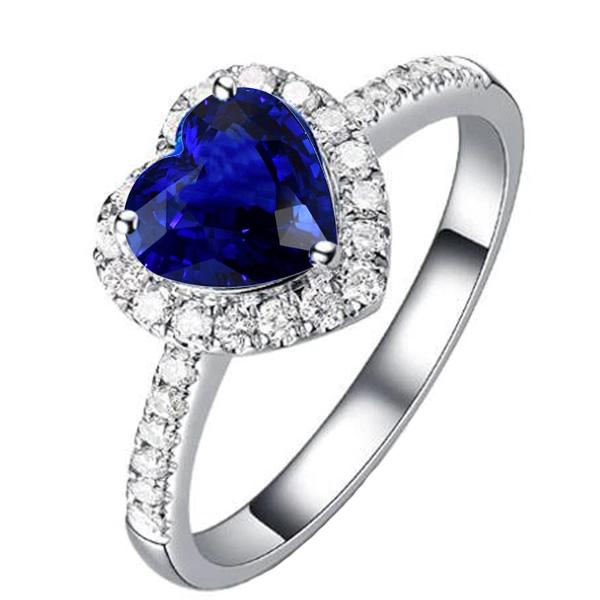 67237 4 CT Womens Diamond Halo Heart Shaped Blue Sapphire Ring, Size 6.5