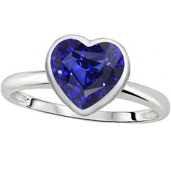 67238 2.50 CT Solitaire Heart Cut Bezel Set Sri Lankan Sapphire Ring, Size 6.5